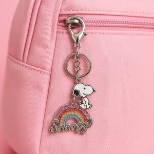 Peanuts Snoopy Bag Charm Rainbow Sparkly Keychain Clip-On Rhinestone Charm
